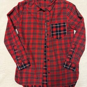 Madewell Reversible Cotton Classic Red and Black Flannel Button Down Shirt